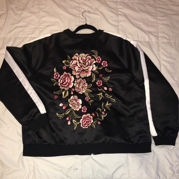 Forever 21 Jackets & Blazers - Plus size Bomber jacket with cherry blossoms
